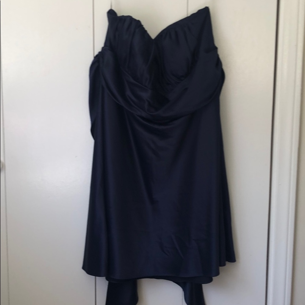 Davids bridal strapless navy dress